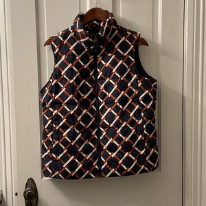 Lands' End Navy Patterned Puffer Vest